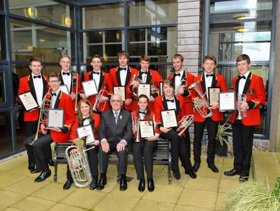 Tewit Youth Band with President Colin Gibbs (centre).