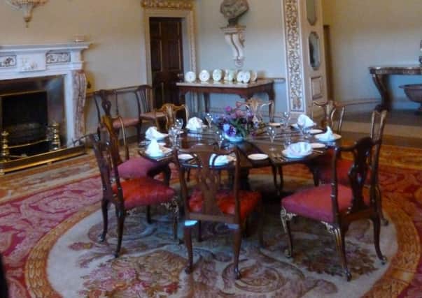 Typical Georgian dining  a table specially set up in a fine room at Holkham Hall, Norfolk. (Copyright - David Winpenny)
