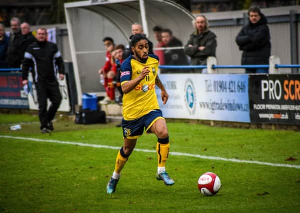 Erico Sousa made his Tadcaster Albion debut against Colne, but the Brewers suffered a 2-1 defeat. Picture: Matthew Appleby