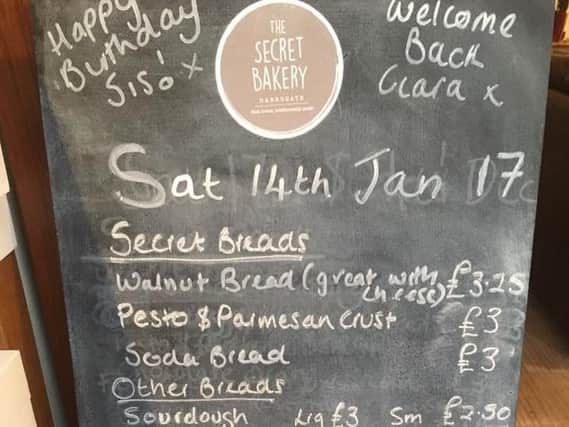 Part of the Secret Bakery in Harrogate's menu of breads at its pop-up shop last weekend.