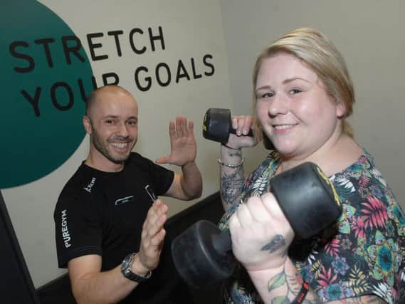 Sarah Stanley with personal trainer and assistant manager at Pure Gym in Harrogate, James Bower.(1701164AM2)