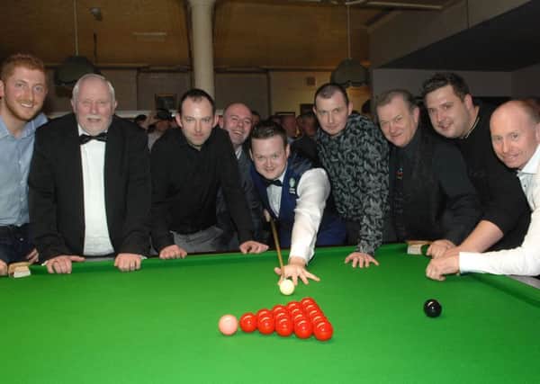 Shaun Murphy, centre, at Harrogate Conservative Club with his opponents on the night, Giles Bebhood,  Bobby Ledger, Tom Harris, Tom Middleton, Dave McKay, Mick Pearson, Stu Jaunsey and Mark McAvoy. Picture: Adrian Murray