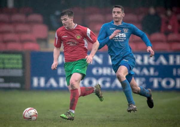 Jules Gabbiadini found the net as Harrogate Railway beat Armthorpe at Station View. Picture: Caught Light Photography