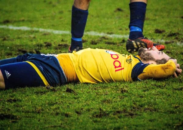 Down and out: Tadcaster Albion exited the Integro League Cup when they lost to Scarborough Athletic despite a Josh Greening strike. Picture: Matthew Appleby