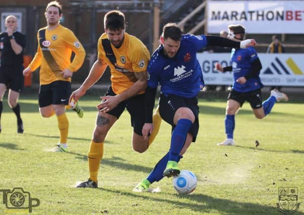 Simon Ainge, scorer of Harrogate Town's first goal, in action at Boston. Picture: Town Pix
