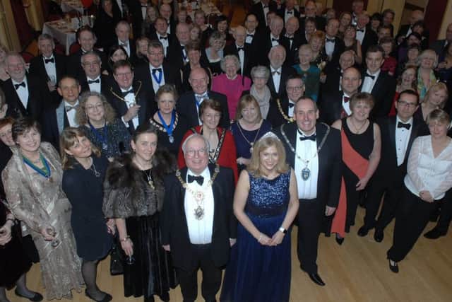 NADV 1702113AM17 Pateley Bridge Mayor's Ball. The Mayor of Pateley Bridge Coun. Stan Lumley, The Mayoress Angela Lumley with their guests which  included The Mayor and Mayoress of Harrogate Coun. Nick Brown and Mrs. Linda Brown (1702113AM17)