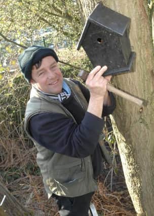 NADV 1602161AM1 Harlow Carr Bird Boxes. Harlow Carr nurseryman Andrew Willocks prepares to fit another bird box. Picture : Adrian Murray  (1602161AM1)