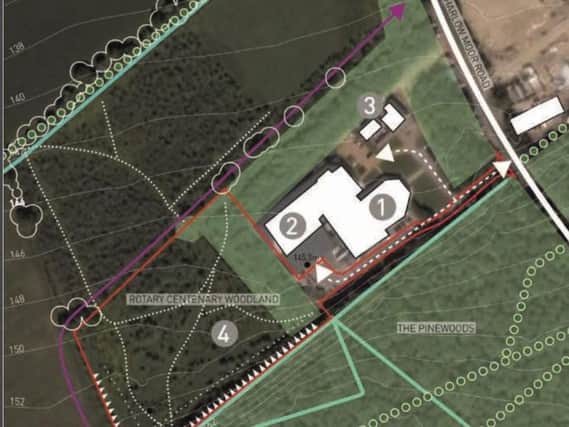Site plans - An aerial shot showing how expansion plans would affect the woods near Harrogate Spring Water.