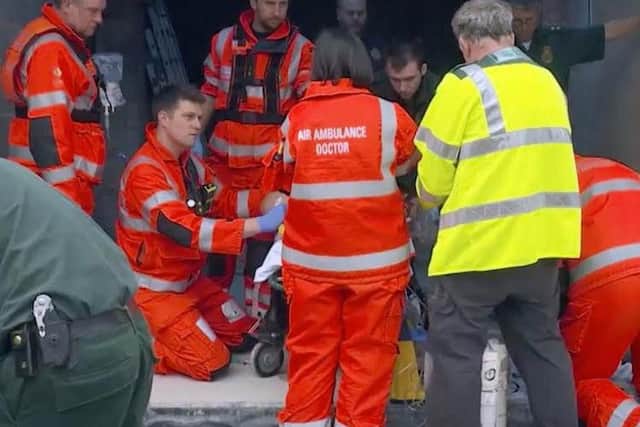 Jovan Bjelan being treated before being airlifted by Yorkshire Air Ambulance