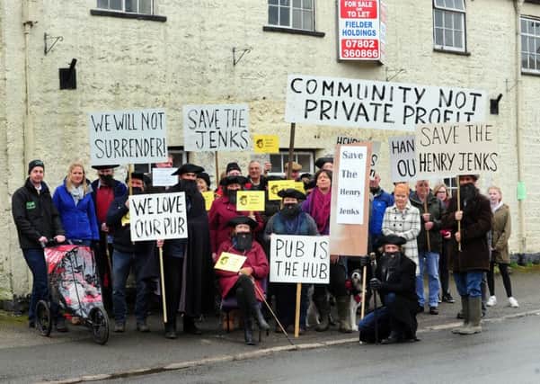 Campaigners stage a protest against the proposed demolition of the Henry Jenkins pub, Kirkby Malzeard, near Ripon. Picture by Simon Hulme