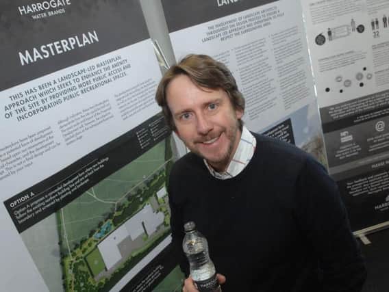 Harrogate Spring Water's MD James Cain with part of the company's masterplan behind him. (1703061AM2)