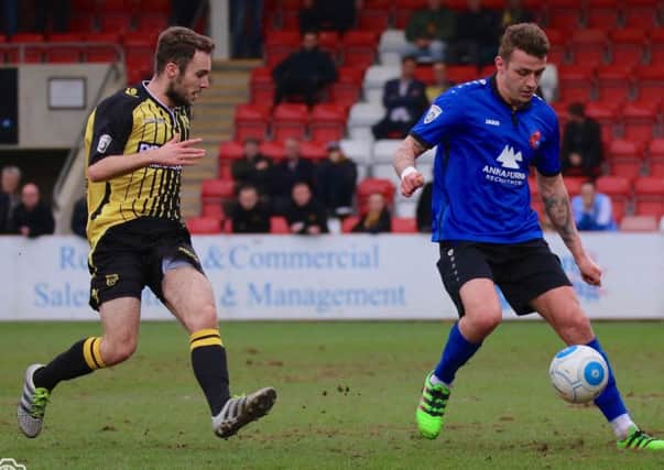 Joe Leesley in action for Harrogate Town during Saturday's draw at Gloucester City. Picture: Town Pix