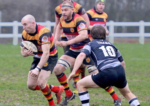 Dave Doherty makes a break for the try-line during Harrogate RUFC's home defeat to Sedgley Park. Picture: Richard Bown