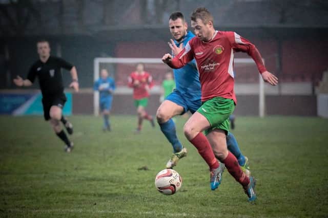 Chris Ovington picked up an injury as Harrgate Railway lost at Parkgate. Picture: Caught Light Photography