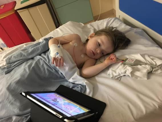 Macey on the day of her surgery in hospital. Picture: Robyn Clarke