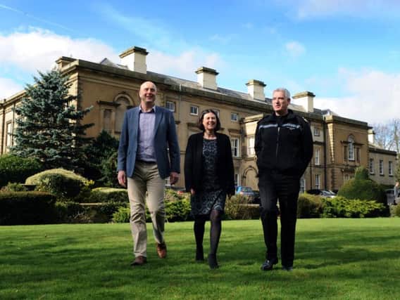 Newby Wiske Hall, the Grade II listed HQ of North Yorkshire Police. 
From left, Richard Sanders from PGL, North Yorkshire Police Police and Crime Commissioner Julia Mulligan and North Yorkshire Police Chief Constable Dave Jones.
Picture: Jonathan Gawthorpe