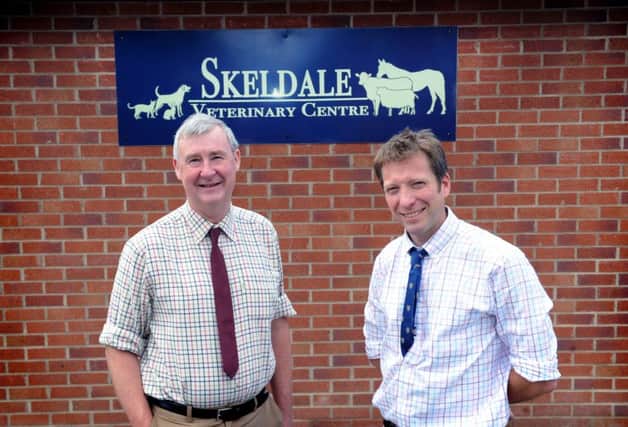 Julian Norton, right, and former Herriot trainee Peter Wright, who run the Skeldale Veterinary Centre in Thirsk.  Picture : Jonathan Gawthorpe