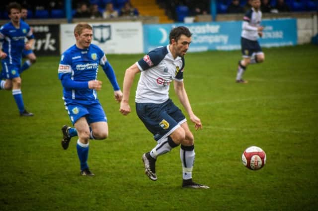 Tadcaster Albion's Rob Youhill in action against Lancaster City. Picture: Matthew Appleby