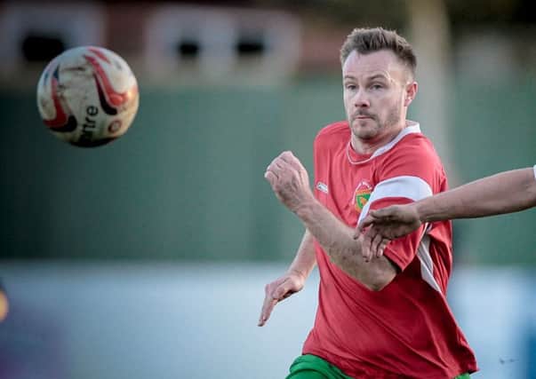 Steve Bromley scored Harrogate Railway's solitary goal as they lost 4-1 at home to Thackley. Picture: Caught Light Photography
