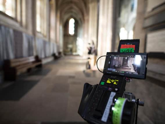 Filming inside Ripon Cathedral.