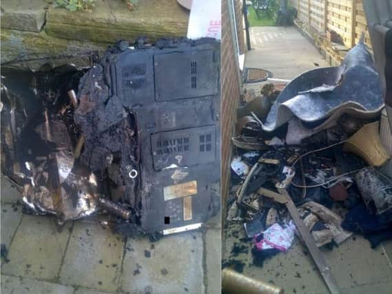West Yorkshire Fire Service images of the charred laptop and other damage caused in the blaze.