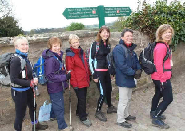 Sheila Lund, Maria Broadhurst, Siobhan Goodfield, Julies Finn, Mark Goodfield and Jo Brennan take part in the Nidderdale Walk.