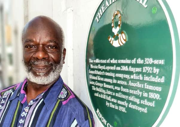 Actor Joseph Marcell unveiled the Societys plaque on the former Theatre Royal. (Copyright - David Winpenny)