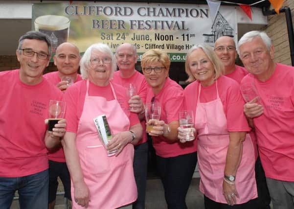 NAWN 1706245AM1 Clifford Beer Festival. Committee members Andy Poulter, Richard Brough, Janet Allen, Chris Allen, Allison Wilkinson, , Jane Davies, Richard Coldwell and Tony Blackmore.(1706245AM1)