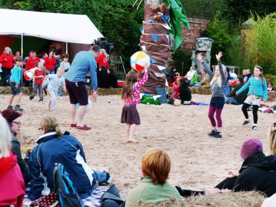 The family-friendly Urban Beach is now open at Henshaws Arts & Crafts Centre in Knaresborough as part of feva festival.