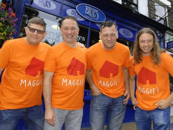 The four intrepid charity walkers outside Harrogates Blues Bar - Kevin Warburton, Iain Dunn, Chris Warburton and David Armstrong.  (1708083AM1)