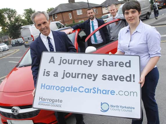 Battling to reduce traffic congestion - Coun Rebecca Burnett, right, pictured promoting Harrogate Council's Car Share scheme.