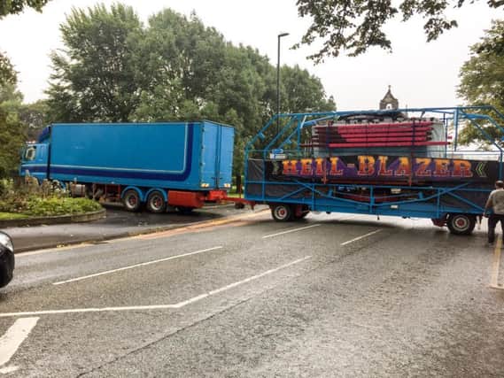 The lorries arrive at Starbeck High Street on Monday morning. (Picture by Stuart Rhodes)