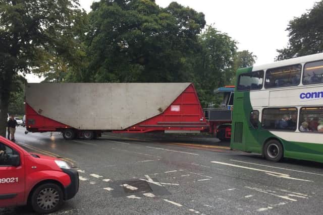Starbeck High Street (temporarily) blocked by fair lorries on Monday morning. (Picture by Stuart Rhodes)