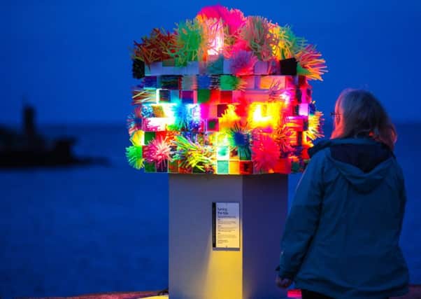 Light art installation by Mick Stephenson at Staithes Festival of Arts and Heritage 2017. Saturday 9 September. w173502e Picture: Ceri Oakes