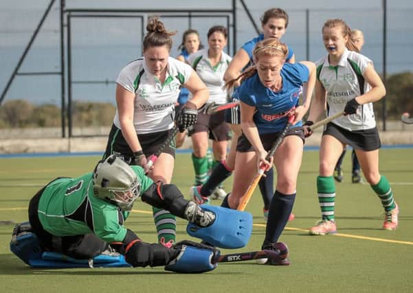 Sarah Gibbins netted Harrogate HC Ladies' first two goals in Satuday's victory over Lymm. Picture: Caught Light Photography