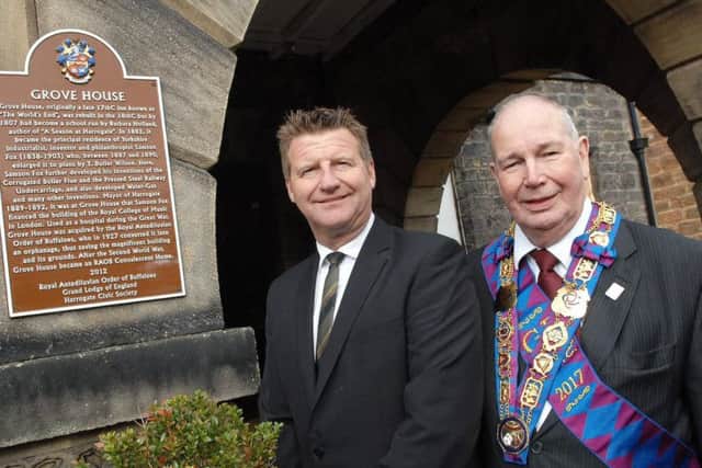 Outside Grove House - The chief executive of Springfield Health Care  Graeme Lee with Keith Illingworth, the Grand Primo of RAOB.  (17102332AM9)