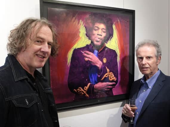 Artist Christian Furr and photographer Gered Mankowitz at their exhibition 45RPM at RedHouse Originals Gallery in Harrogate. (Photo by giglens)