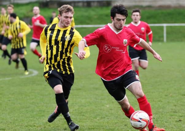 Action from Knaresborough Town's away success at Nostell. Picture: Craig Dinsdale