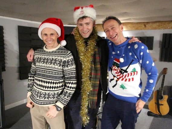 Christmas single - Harrogate jeweller Rob Ogden, centre, with fellow members in Bilko, Brad Dickinson and the songs writer Mark Blackmore.