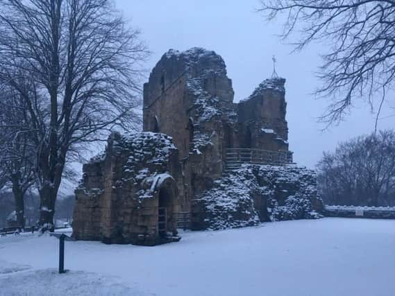 Knaresborough Castle in the snow. Picture by Sgt Andy Graham, @KnaresPolice on Twitter (s).