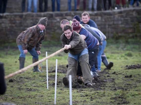 The winning New Year's Day tug of war team from Hampsthwaite. (Photograph by Simon Hill)