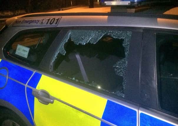 A photograph of the damaged police shared on social media by North Yorkshire Police.