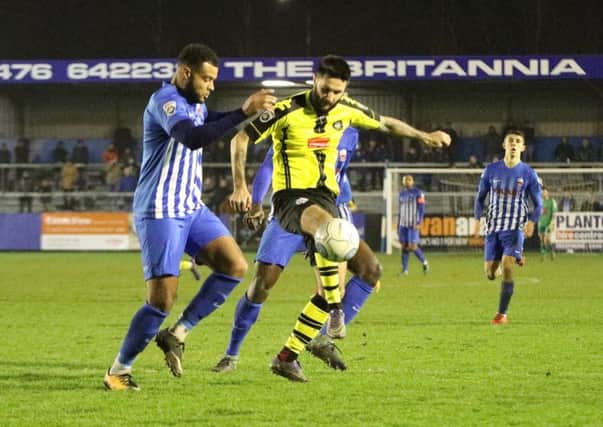 Dom Knowles in action for Harrogate Town during Tuesday night's loss at the hands of Nuneaton. Picture: Town Pix