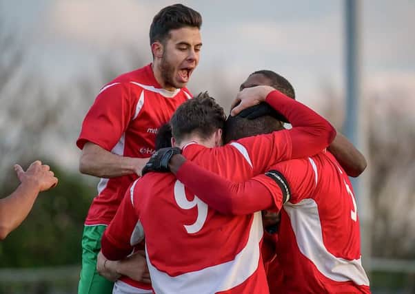 Harrogate Railway were able to celebrate back-to-back victories after beating Thackley in dramatic fashion. Picture: Caught Light Photography