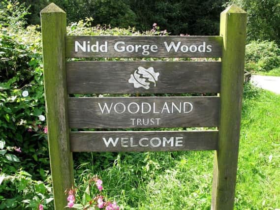 The sign that welcomes people to the woodland at Nidd Gorge in Harrogate.