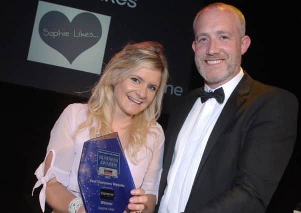 Sophie Hartley of Sophie Likes collects her Best Company Website Award at the 2017 awards.