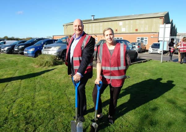 Managing director Graham Kingston and director of finance and administration Stephanie Cryer break ground at the site in Sherburn-in-Elmet. (S)