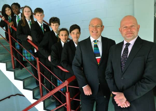 Pupils from Boston Spa School,  with their headteacher Mr Christopher Walsh (second right)  and Sir  John Townsley the  Gorse Academies Trust Chief Executive (right).