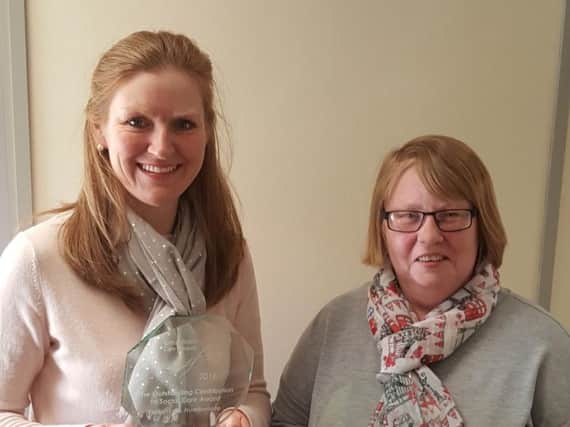 Samantha Harrison, left, won the Outstanding Contribution Award in the Great British Care Awards in Yorkshire and the Humber in late 2016. Also pictured is Samantha Fenwick-Scott, who won the Care Co-Ordinator Award (s).