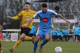 Dom Knowles netted Harrogate Town's third goal at Leamington. Picture: Town Pix